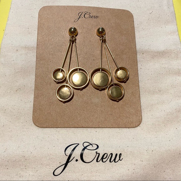 J. CREW Women’s Orb Drop Circle Dangle Earrings Shiny Burnished Gold W/ Dust Bag - Picture 2 of 4